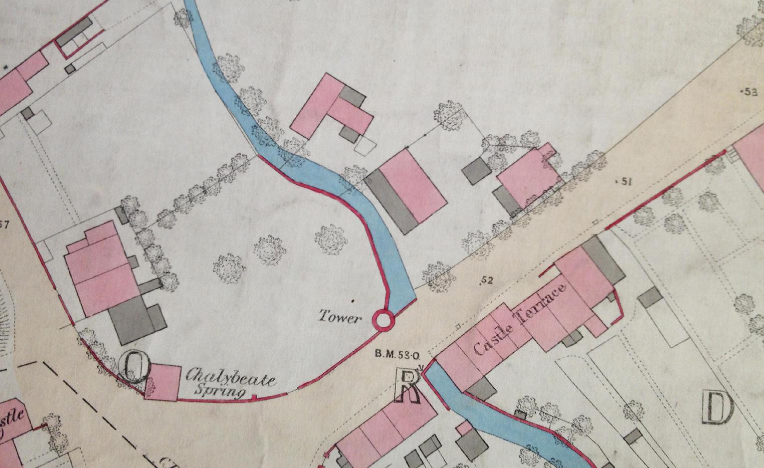Map of 1921 showing the Chalybeate Spring and water course